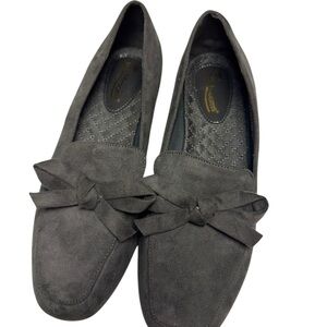 Charcoal Suede Loafers with Bow Detail
